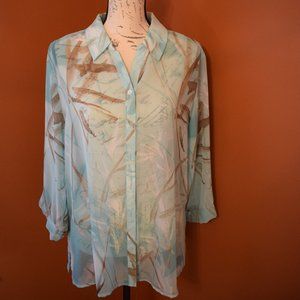 3/$21 Lite Blue Button Down Chico's Sheer Top